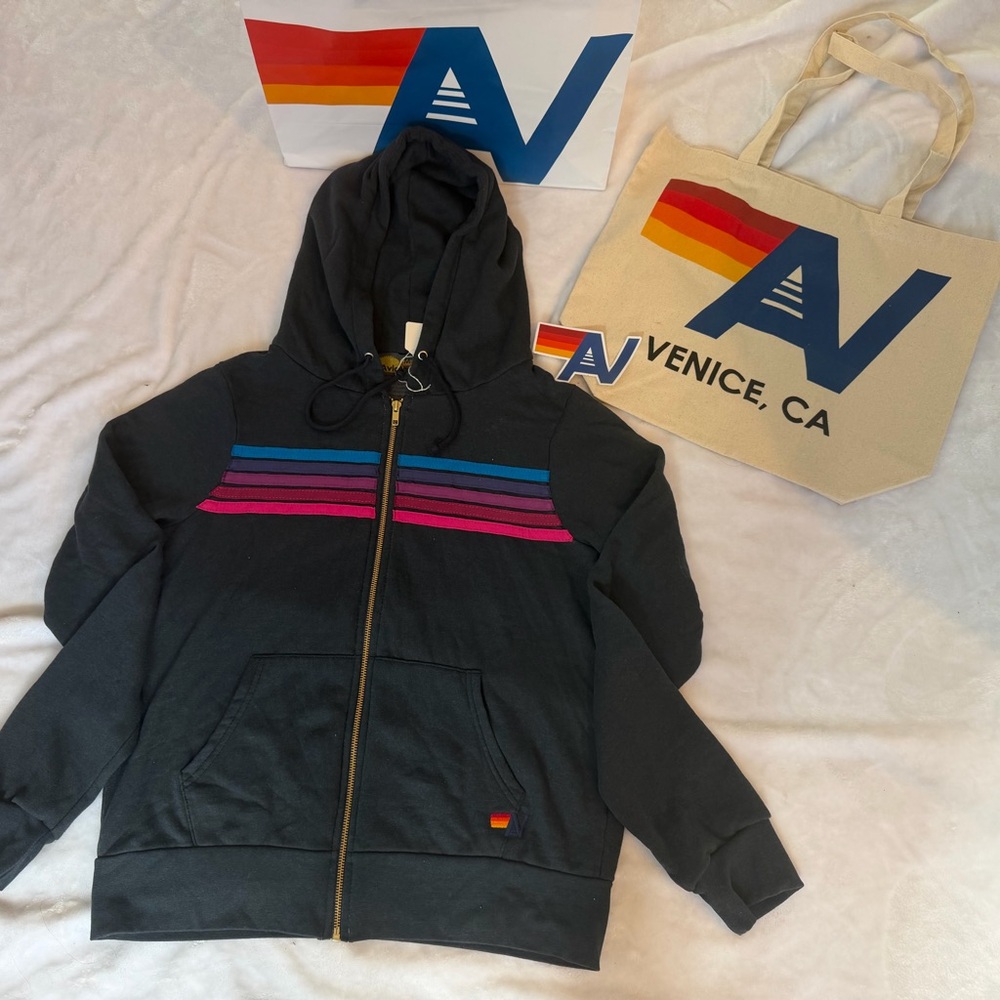 NWT Aviator Nation 5-Stripe Hoodie Navy Size Medium + Tote